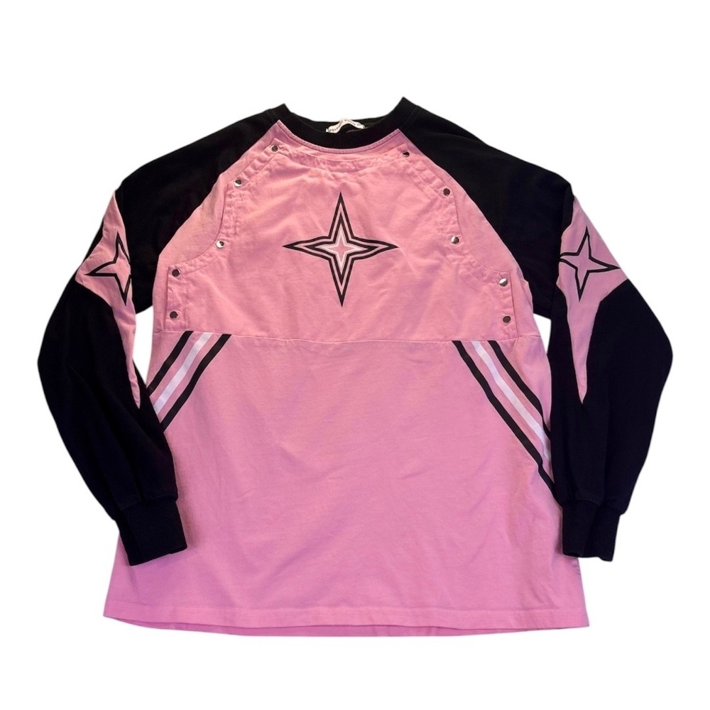 Elfric Eden Pink Black‎ Star Graphic M Long Sleeve Snap Button Streetwear Shirt